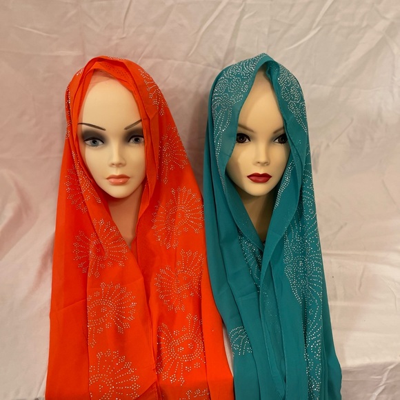 Orange and light green Romantic chiffon scarf with Rhinestone Shawl - Picture 13 of 16
